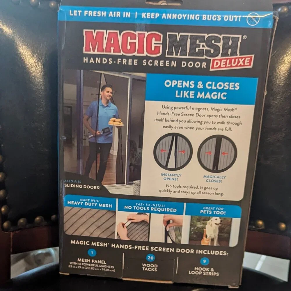 NIB Magic Mesh Heavy Duty Hands-Free Screen Door With Magnets 83